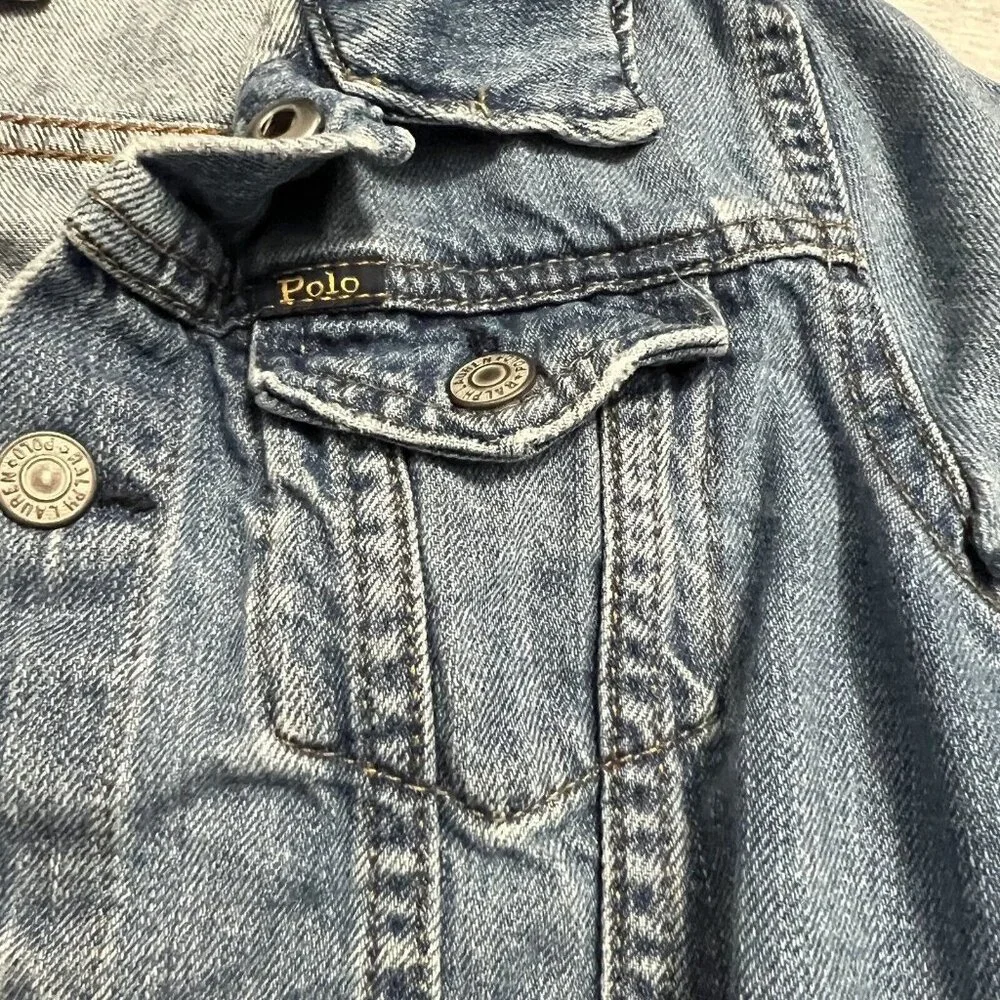 Polo Ralph Lauren‎ Denim Crop Jacket Girls 6X/6 Spellout Small Pony Trucker